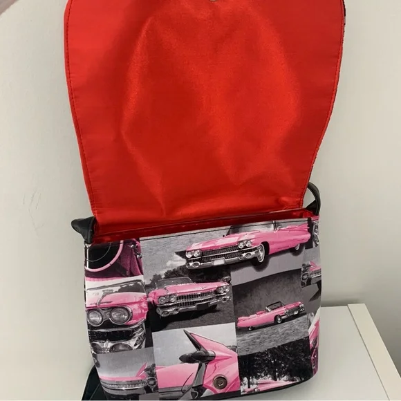 Pink Vintage Car Print Crossbody Bag - Picture 3 of 8